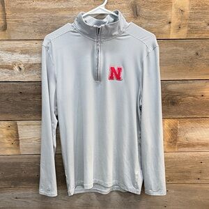 Antigua Gray Zip-Up Sweater with Nebraska logo
